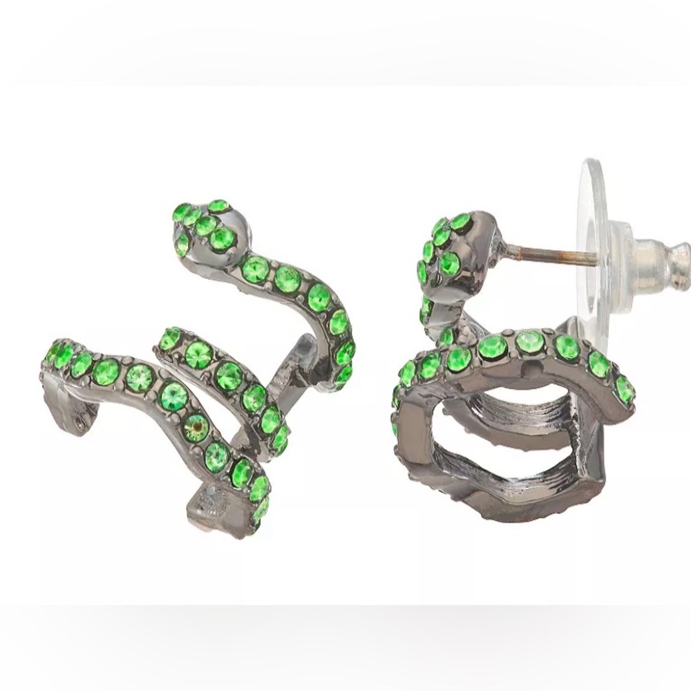 NWT Vera Wang Silver Tone Simulated Green Crystal Snake Crawler Earrings